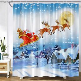 Shower Curtains Cartoon Christmas Shower Curtains Set Santa Xmas Night Bathroom Decor Rugs Bath Mats Toilet R231114