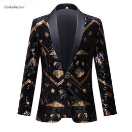 Herren Schwarz Gold Pailletten Anzug Design Jacke Hohe Qualität Luxus Elegante Leistung Exquisite Kleid Host Nachtclub Schwarz Blazer Plus Größe