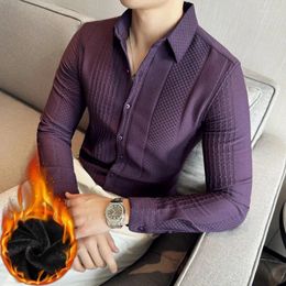 Men's Casual Shirts Camisas De Hombre Autumn Winter Thick Warm For Men Clothing High Quality Big Size Slim Fit Shirt Long Sleeve Purple