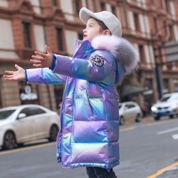 ダウンコート冬の女の子のための冬の下のジャケットをコートに輝く光沢のあるフード付き子供アウターウェア服
