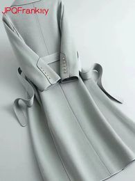 Женское шерстяное пальто, высококачественное двустороннее бархатное пальто, женское длинное зимнее шерстяное пальто с длинным поясом до колена, завернутое вручную, 231113