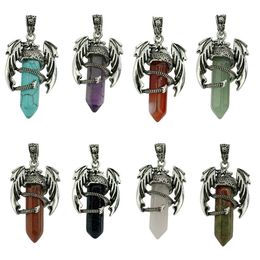 Unique Design Alloy Wing Dragon Pendant Framework Natural Stone Charm Crystal Amethyst Gemstone Pendant Wholesale