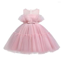 Girl Dresses 0-5Y Baby Girls Layered Tulle Princess Dress Summer Birthday Evening Party Tutu Bow Ball Gown Kids Formal
