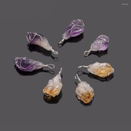 Pendant Necklaces Natural Original Stone Citrines Yellow Crystal Amethysts Purple Quartz Nuggets Irregular Pendants Women Gift