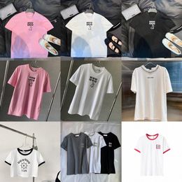 Summer Cotton Short Sleeve T Shirt Women Sweatshirt Letter Diamond Embroidery Crew Neck Tshirt Miu Designer Tshirt Womens Pullover Shirts miu k9M5#