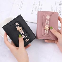 Wallets Korean Version Small Wallet Female Short Three-fold Solid Colour Simple Student Thin Folding Money Clip Coin Purse 2023