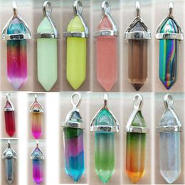 Pendant Necklaces Crystal Jaspe Cherry Quartz Hexagonal Column Bead 1pcs WFH1027