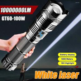 Flashlights Torches 50000W White Laser LED USB Rechargeable Zoomable Lamp Torch With Built In Battery 32000Mah Emergency Lantern