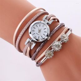 Wristwatches Fashion Luxury Women Watch Diamond Circle Leather Band Bracelet Watches Casual Elegant Ladies Long Rope Winding Wrist