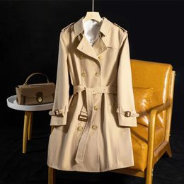 Women s Jackets Trench Spring and Autumn 2023 Classic British Double breasted Medium Length Waterproof Coat 231113