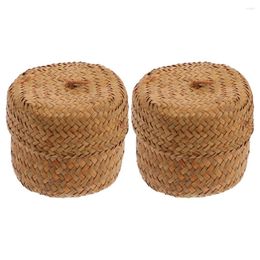 Vases 2 Pcs Small Basket Flower Box Seagrass Storage Baskets Wardrobe Seaweed Desktop Woven