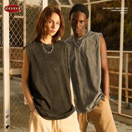 Men's Tank Tops ZODF Summer Washed Batik Cotton For Men Unisex American Retro High Street Sleeveless Tees Vest Brand HY0480 230414