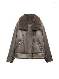 Women's Leather Ailegogo Autumn Winter Women Loose Faux Suede Lamb Fur Jacket Moto Biker Female Zipper Thick Warm Coat Outwear