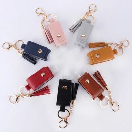 New Hand Sanitizer Holder With Bottle PU Leather Cover Tassel Keychain Portable Disinfectant Case Empty Bottles Holders Keychains