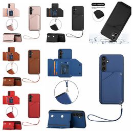 Skin Feel Leather Holder Cases For Samsung A05 A05S A15 5G Galaxy S23 FE Shockproof Fold Credit ID Card Slot Pocket Pack Wallet Phone Back Skin Cover With Strap