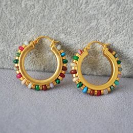 Hoop Earrings Small Bohemian Resort Style Colorful True Stone Beads Personalized Fashion Temperament And For Women