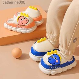 Slipper New Winter Kids Shoes Cute Cartoon Dinosaur Slippers Boys Warm Waterproof Non-slip Girls Home Indoor Slippers Baby Cotton ShoesL231114