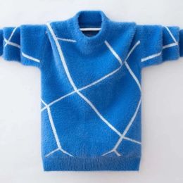 セット秋の冬のキッズボーイズ長袖温かい厚い編みトップスセーター子供用衣類パッチワークOネックプルオーバーC151 231114