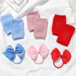 Hair Accessories 3Pcs Baby Knee Pad Kids Crawling Elbow Cushion Infants Toddlers Protector Safety Kneepad With Headband Girls Boys