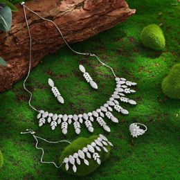 Necklace Earrings Set 2023 4-piece Bride Zirconia Full Women's Party Jewellery Dubai Nigeria Crystal Wedding