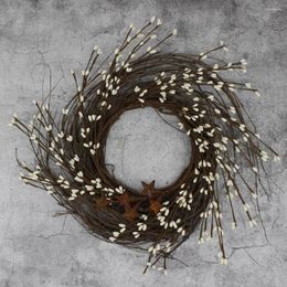 Decorative Flowers Primitives Rustic Pip Berries And Twig With Rusty Barn Stars Wreath 12 Inch Ivory