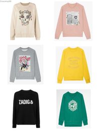 Women's Hoodies Sweatshirts Zadig Voltaire Designer Hoodie Zv Pulley Print Hot Drill Green Raglan Sleeves 3/4 Sleeve Sweatshirt