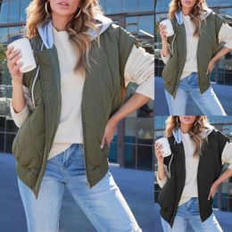 Women's Vests Solid Color Quilted Cotton Hooded Zip Vest Outerwear For Women Denim Embroide Jacket Woman Waist Coat