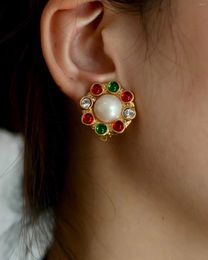 Stud Earrings Stylish Mediaeval Court Style Glass Pearl Ear Clips