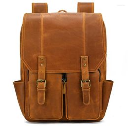 Backpack Large Capacity Men's Leisure Gym Sports Bag Genuine Leather For Student Crazy Horse Skin Laptop Men