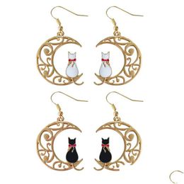 Charm Black White Cat Earrings For Women Lovely Dangle Kawaii Cartoon Animal Moon Drop Earings Jewelry Delivery Dhgarden Dhdle