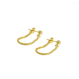 Dangle Earrings Glistening 18K GOld Authentic 925 Sterling Silver White/ Lucky Ball Tassel Starry Chain Ear Jewellery TLE2194