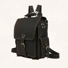 Backpack Vintage Men's Genuine Leather Men Crazy Horse Travel Backpacks Shoulder Bag Male School Book Bags Tote