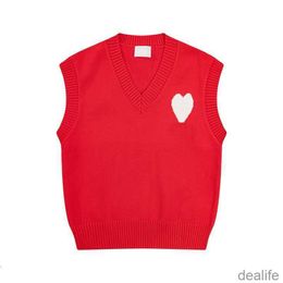 Amis Amiparis Sweater Knit Jumper Vest Sweat Fashion v Neck Sleeveless Winter Am i Paris Big Heart Coeur Love Jacquard Sweatshirts Amisweater 0wew