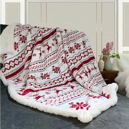 Blankets Christmas Elk Blanket Flannel Thicked Throw Blanket Winter Warm Double Layer Blanket For Living Room Sofa Chair Plush Home Decor 231113