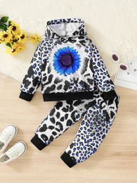 Clothing Sets Spring and Autumn Baby Girls Leopard Pattern Sunflower Long Sleeve Hoodie Pants Set Casual Fashion 231113