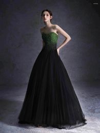 Party Dresses Vintage Black Green Prom Strapless Luxury Handmade Beading A-line Pleated Tulle Wedding Cocktail Evening Gowns