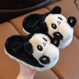 Slipper Winter Children Warm Slippers Girls Boys Cute Plush Panda Cotton Shoes Kids Baby Home Indoor Non-slip SlippersL231114