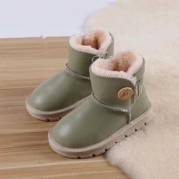 Leather Children's Snow Boots Winter Baby Shoes Anti Slip Thickened Cow Rib Sole Plush Men's And Women's Cotton