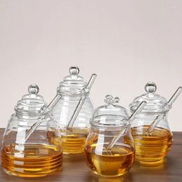 Party Favour Transparent Glass Honey Jar With Lid And Stirring Rod 280/300/400/500ml Box Festival Gift