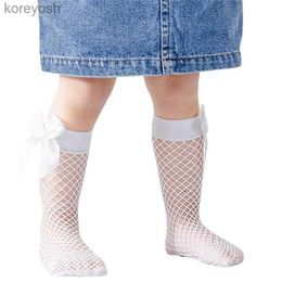 Kids Socks Kids Baby Girls Knee-high Fishnet Hollowed Bowknot Elastic Lightweight for Party 0-12YearsL231114