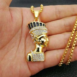 Pendant Necklaces Hip Hop Egyptian Queen Nefertiti Pendant Necklaces for Women Jewelry Gold Color Stainless Steel Wholesale Jewellery T230413