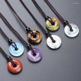 Chains Colorful Fashion Semi-precious Stone Safety Buckle Pendant Necklace For Women Men Crystal Agate Handmade Woven Gifts