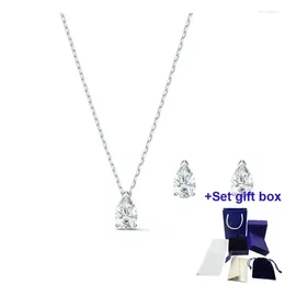 Pendants S High Quality Jewelry White Crystal Necklace Earrings Women Set Beautiful Gift Box