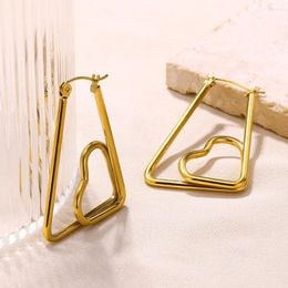 Hoop Earrings Stainless Steel Geometry Love Heart For Women Gold Colour Simple Hollow Out Hoops Drop Earring Jewellery Anniversary Gift