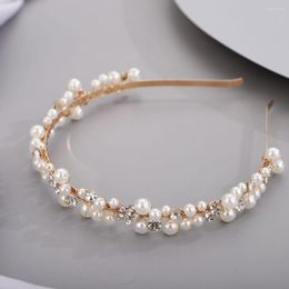 Headpieces Trendy Pearl Bridal Hair Accessories Silver Gold Rose 3 Colours Band Rhinestone Flower Women Hairpiece Wedding Crown