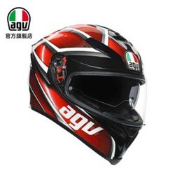 Helmets Moto AGV Full Face Helmets K5 Running Cover Dual Lens Men's and Women's Four Seasons Running TEMPEST BLACK/RED L WN-74WZ