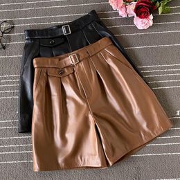 Women's Pants & Capris 2023 Autumn High Quality Sheepskin Real High-rise Wide Leag Chic Women Leather Short C213