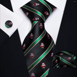 Bow Ties Classic Green Black Striped Christmas Necktie For Man Party Unique Santa Clause Pattern Men's Tie Pocket Square Cufflinks Sets