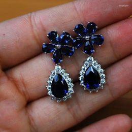 Dangle Earrings DIWENFU Genuine 925 Sterling Silver Sapphire Drop Earring For Women Bohemia Water Topaz Jewelry