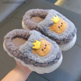 Slipper Kids slippers winter snow boots boys and girls warm cotton shoes heel wrap snow kids shoes Children's slippersL231119